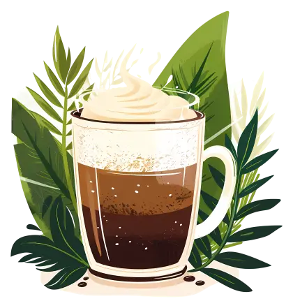 Coffee Cup with Cream and Greenery Illustration