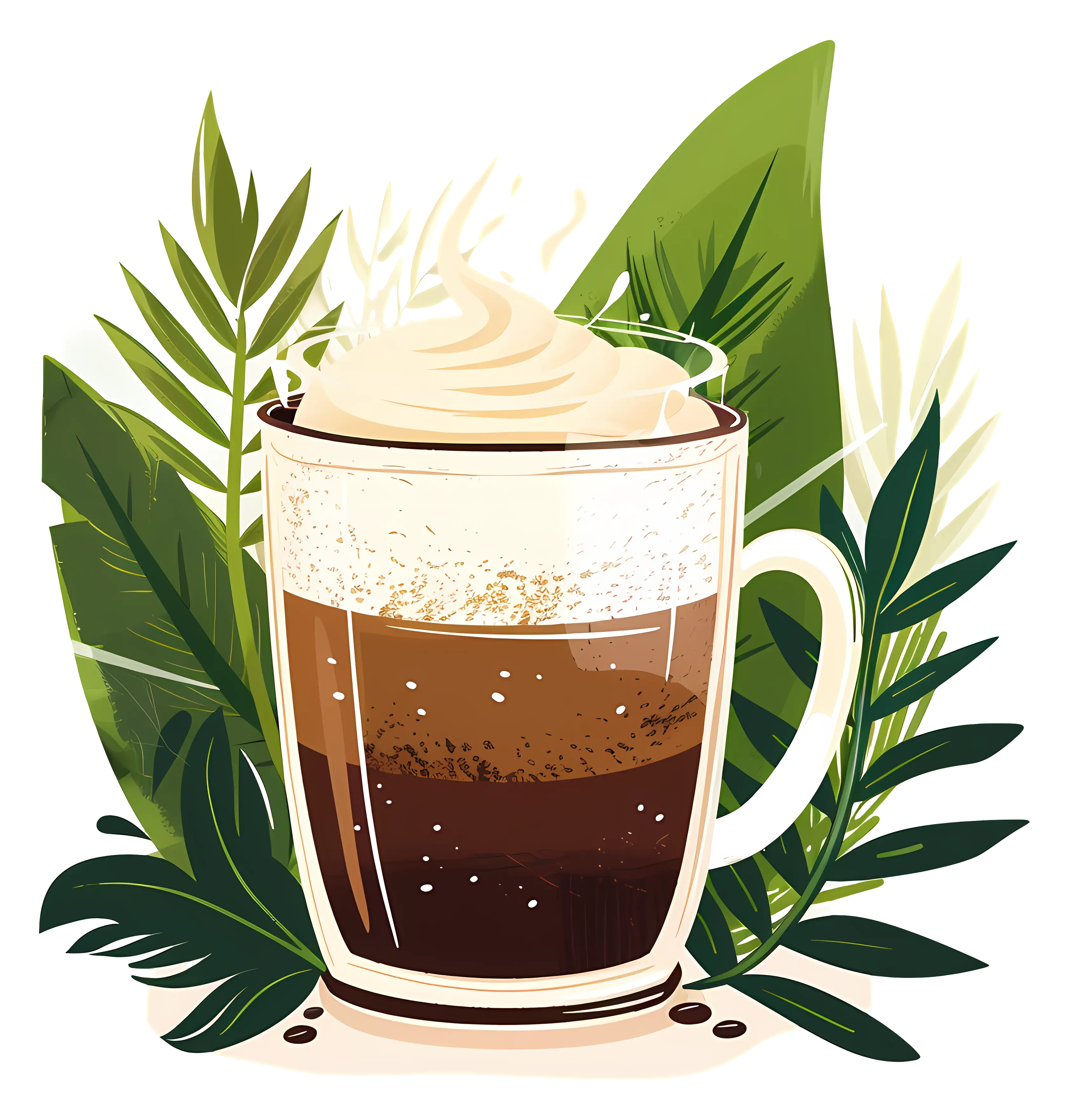 Coffee Cup with Cream and Greenery Illustration