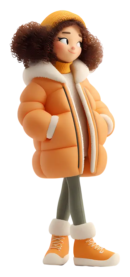 Girl in Orange Coat with Winter Fashion