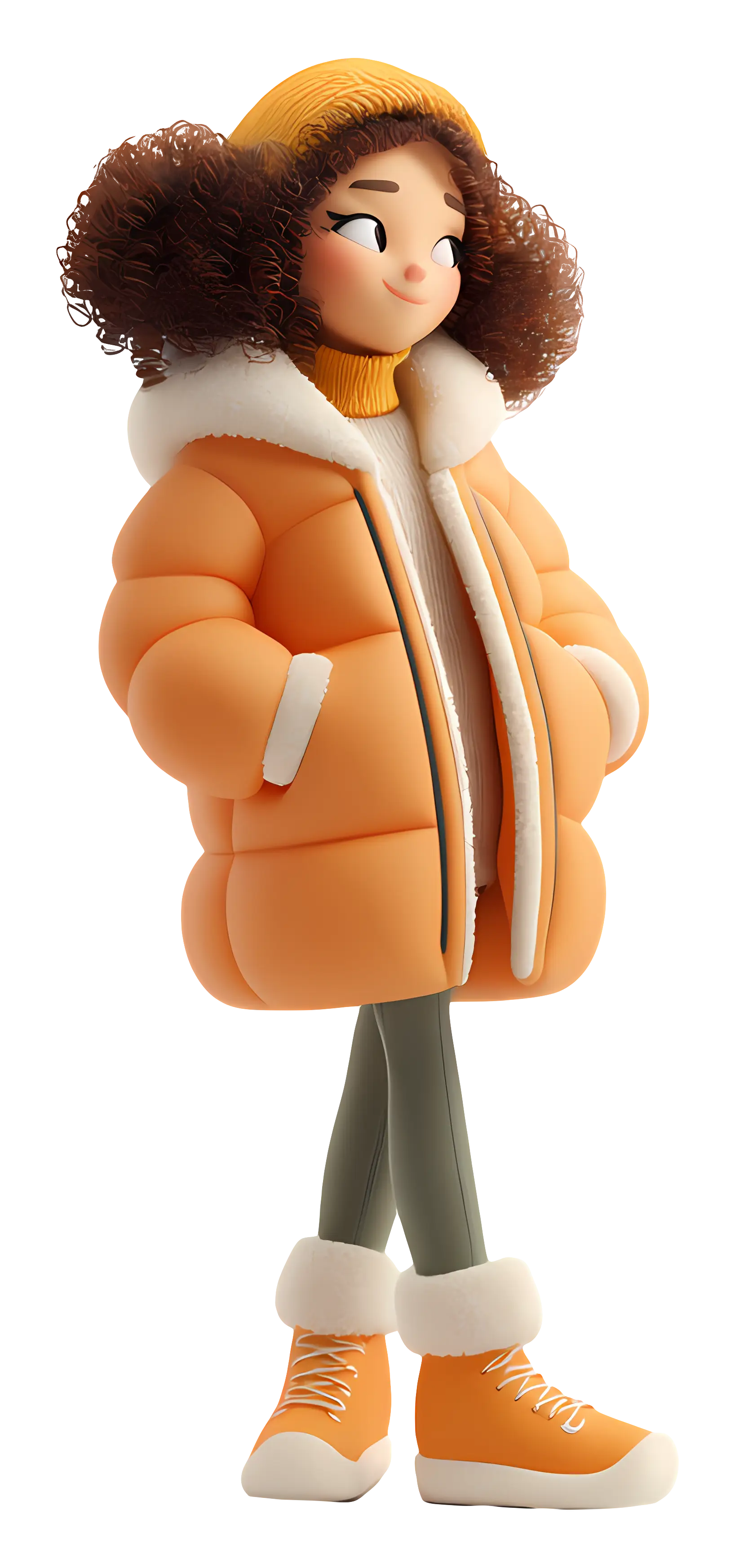 Girl in Orange Coat with Winter Fashion