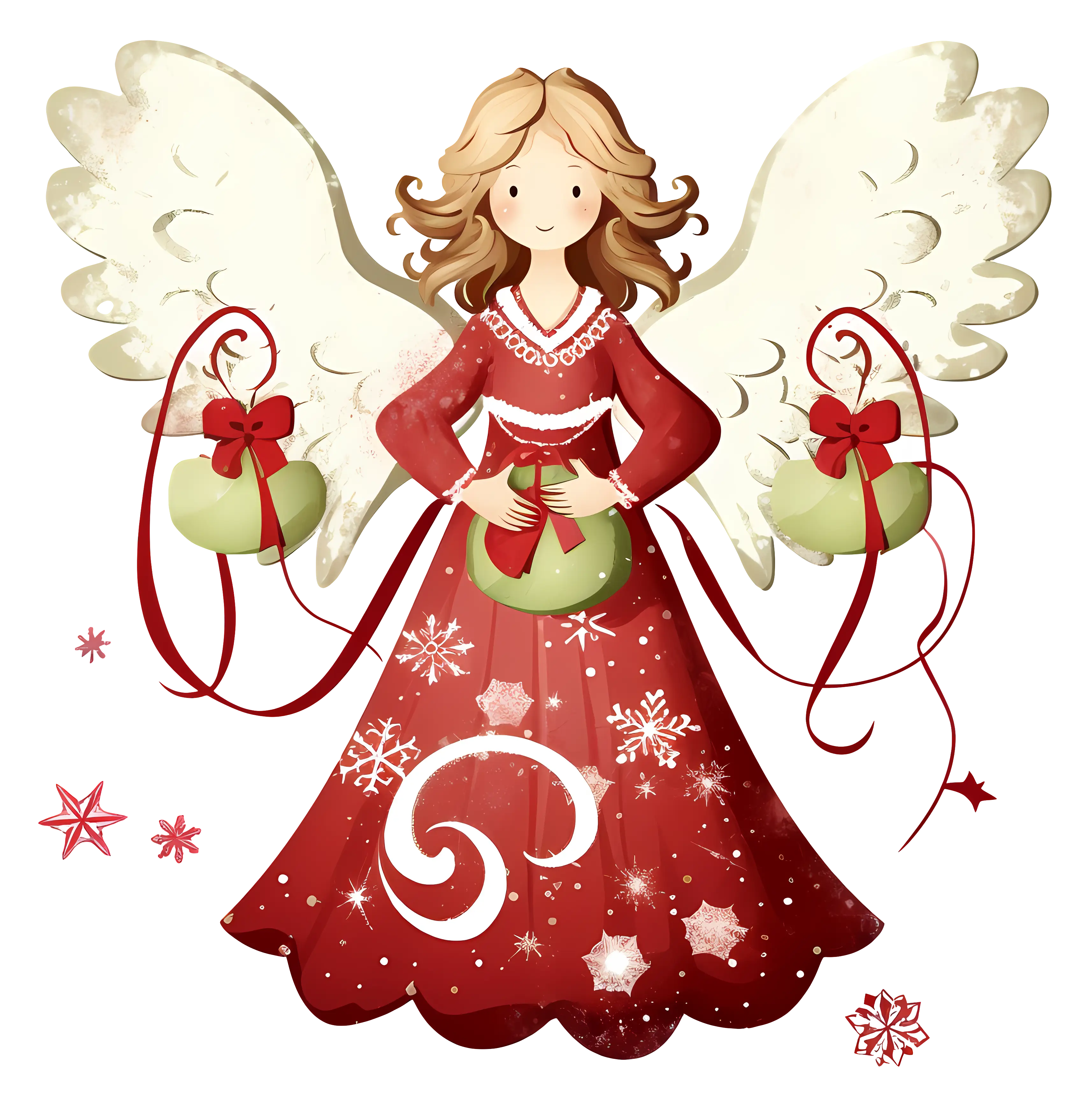 Angel in Red Dress with Christmas Decorations