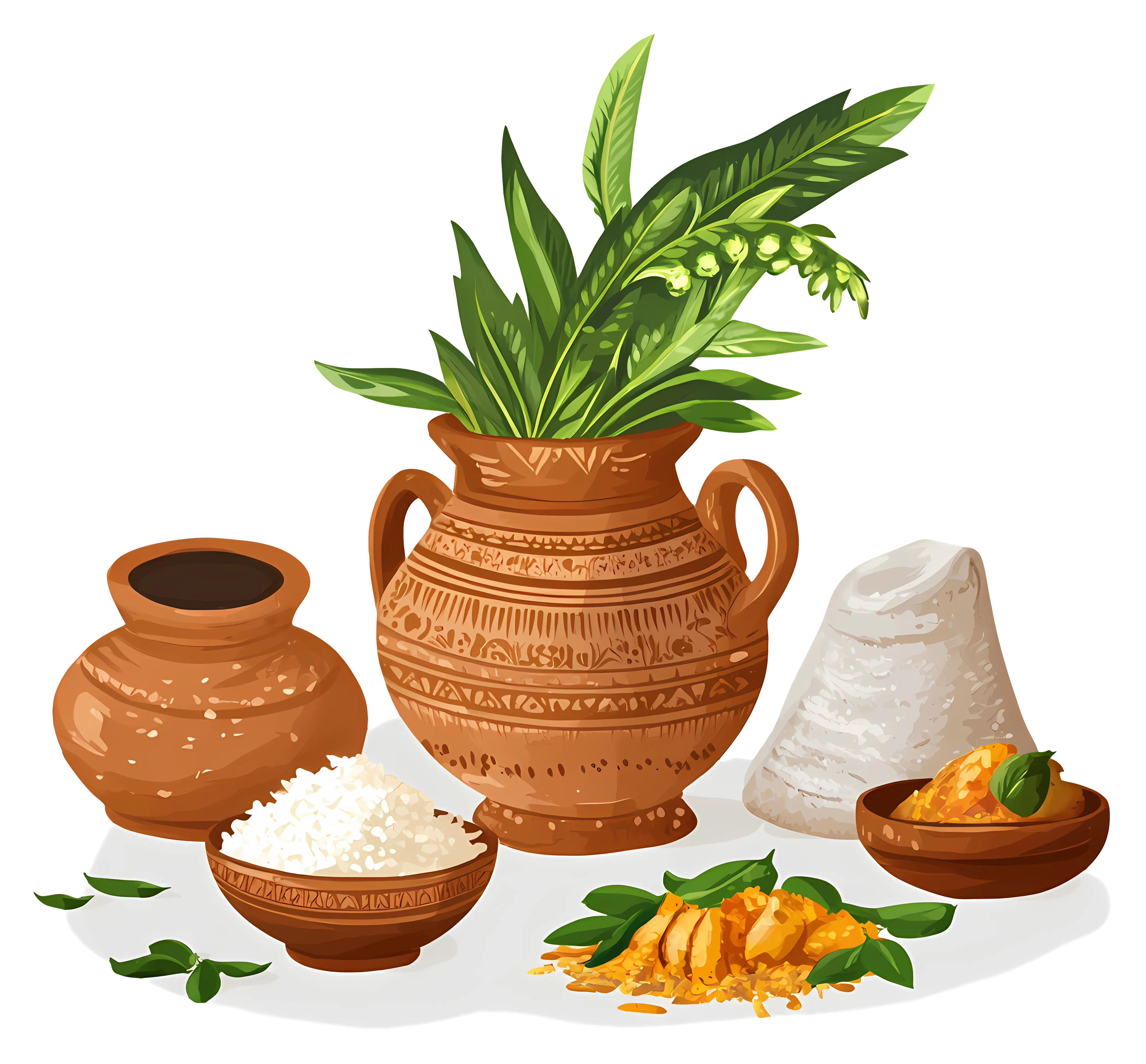 Traditional Clay Pots with Food