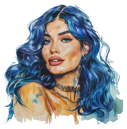 Stylized Woman with Blue Hair in Artistic Portrait