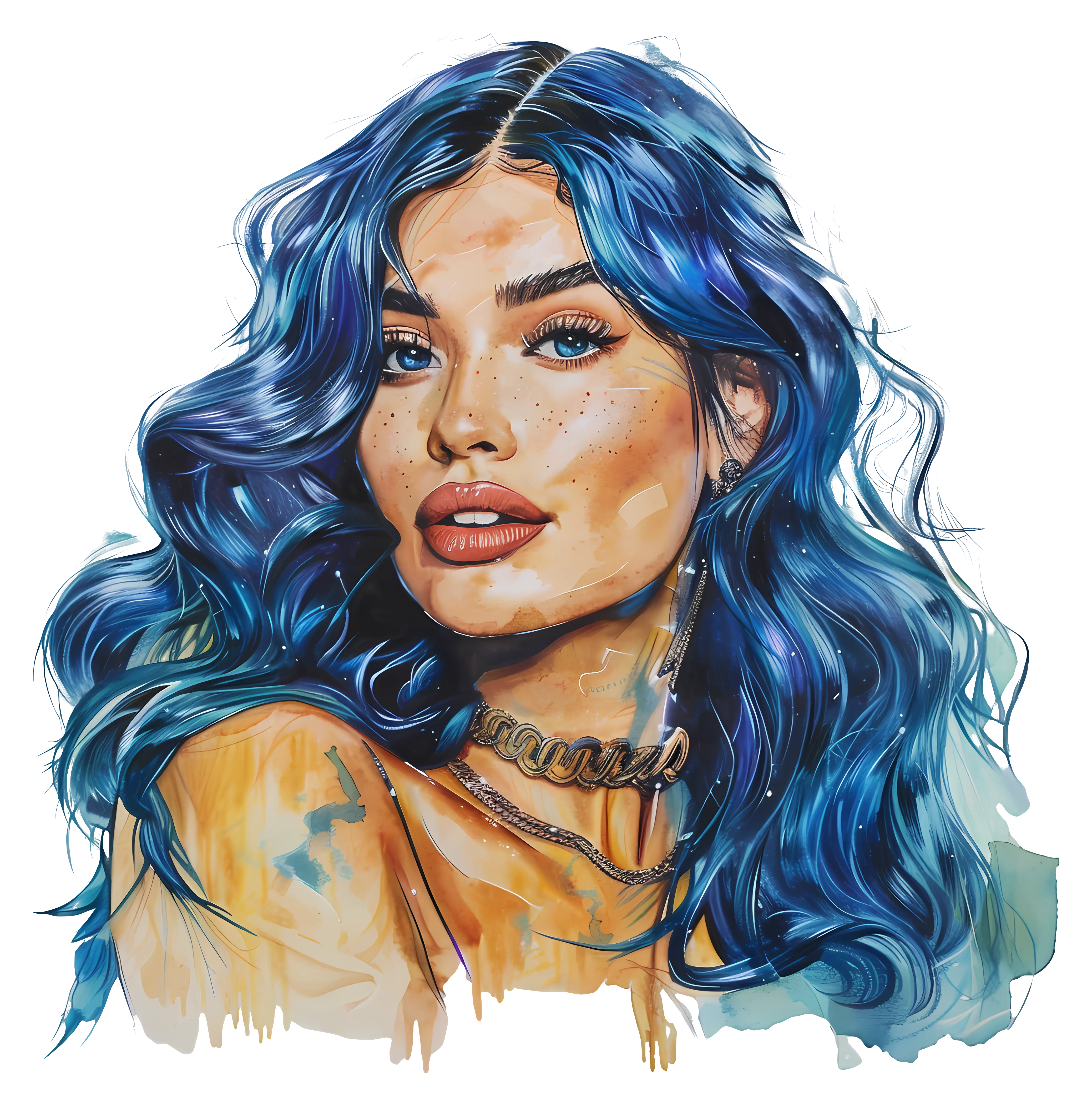 Stylized Woman with Blue Hair in Artistic Portrait
