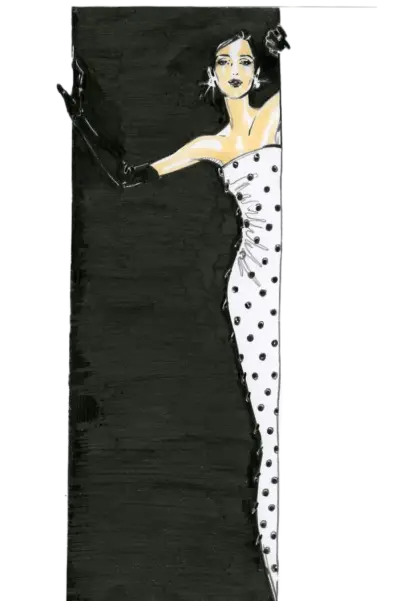 Vintage Polka Dot Dress Fashion Illustration