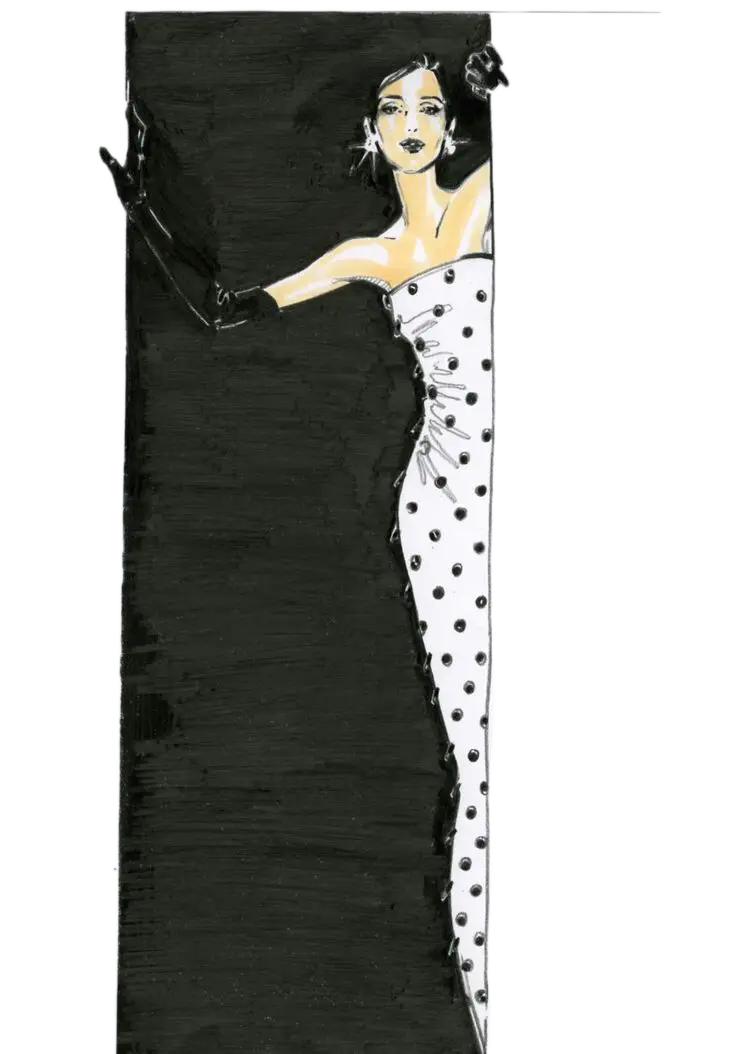 Vintage Polka Dot Dress Fashion Illustration