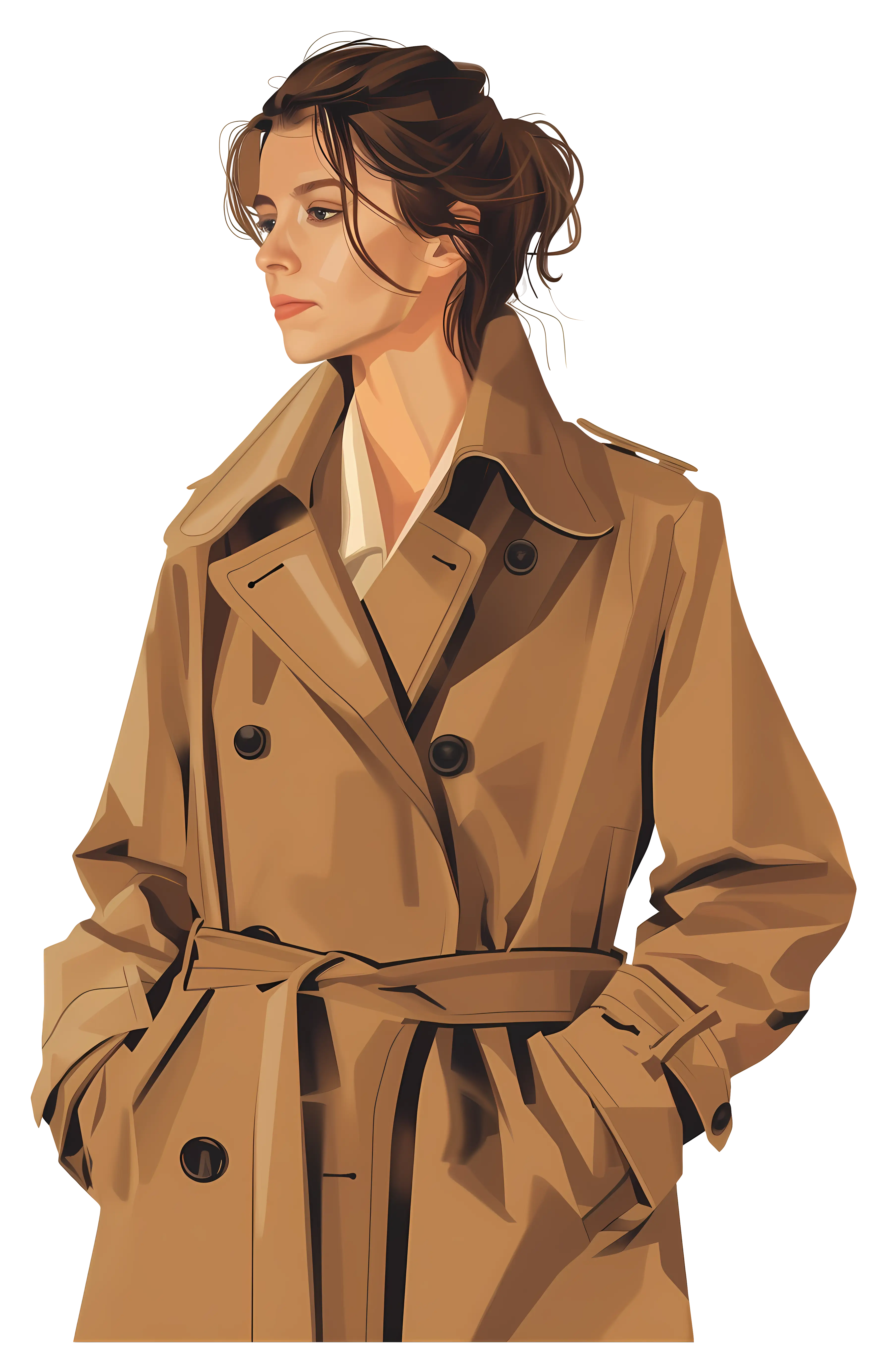Stylish Woman Wearing a Brown Trench Coat Illustration