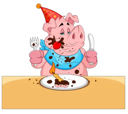 Cartoon Pig Enjoying a Meal at a Party