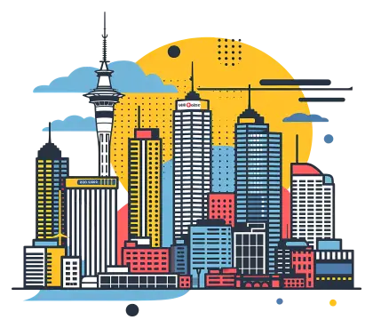 Colorful City Skyline Illustration with Geometric Style