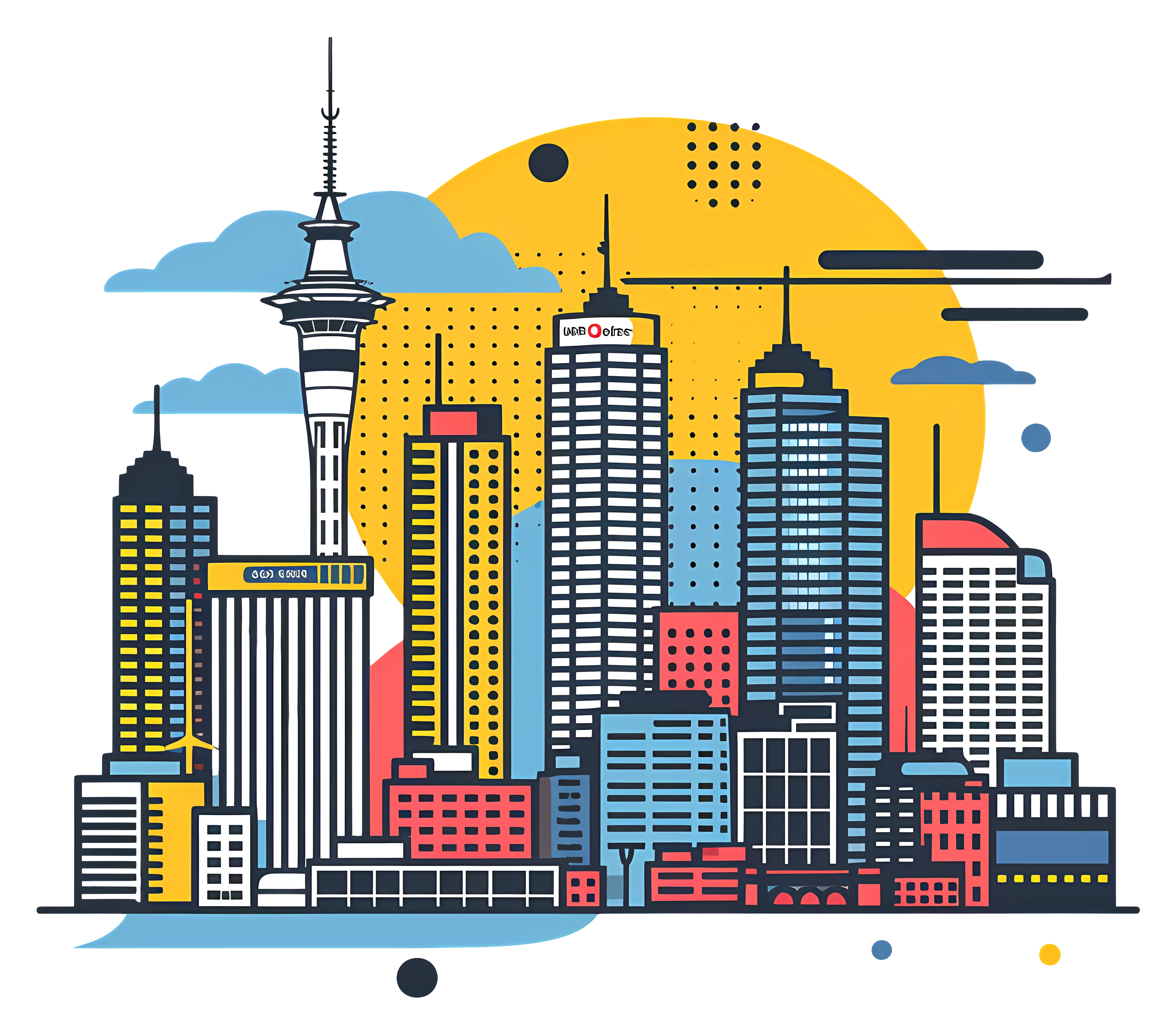 Colorful City Skyline Illustration with Geometric Style