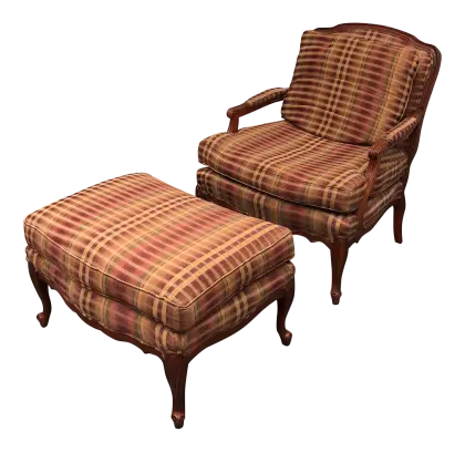 Plaid Armchair and Ottoman Furniture Set