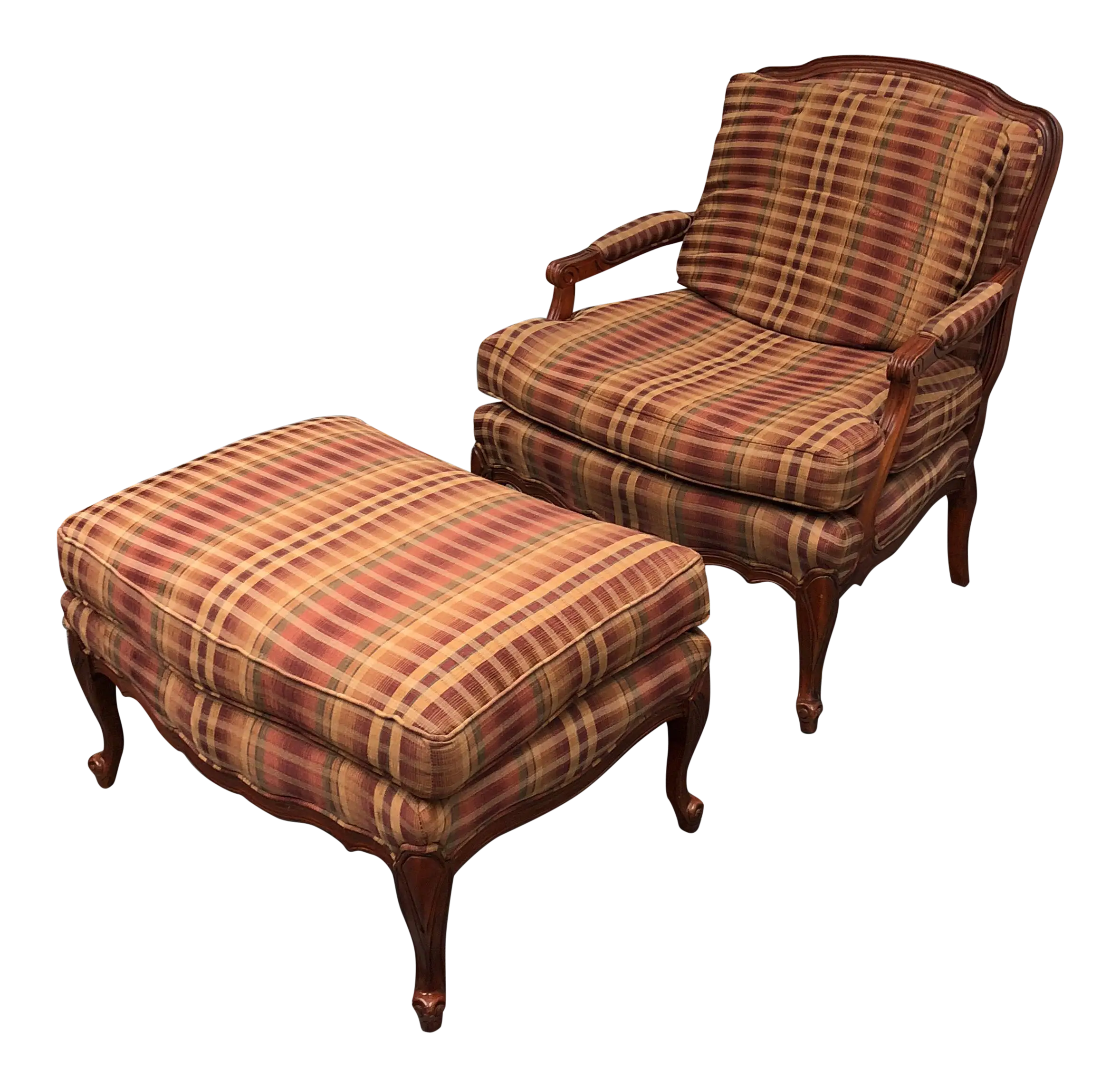 Plaid Armchair and Ottoman Furniture Set