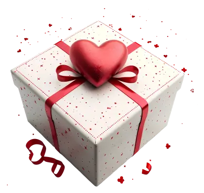 Heart Decorated Gift Box with Red Ribbon
