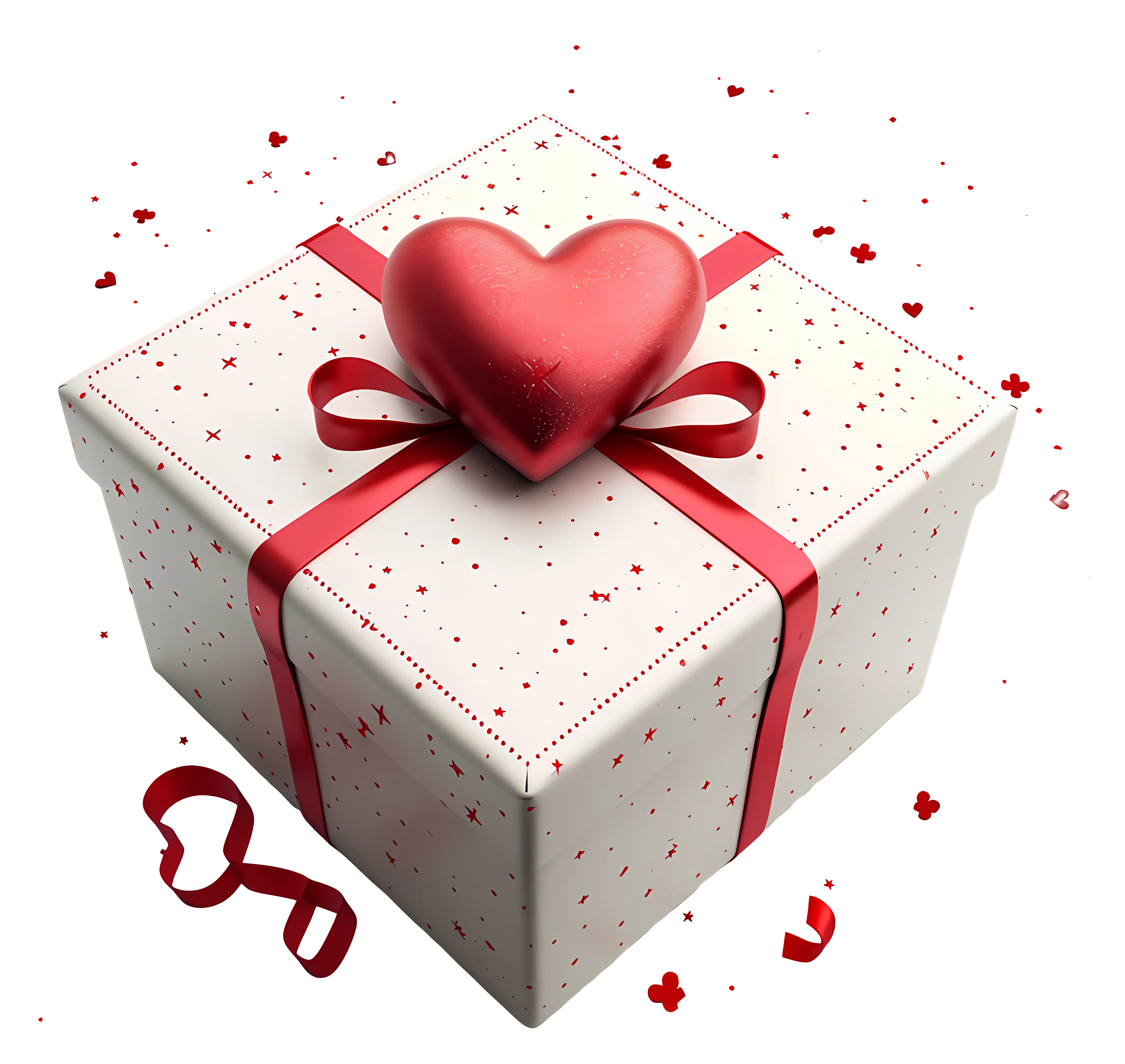Heart Decorated Gift Box with Red Ribbon