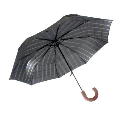 Plaid Umbrella with Wooden Handle