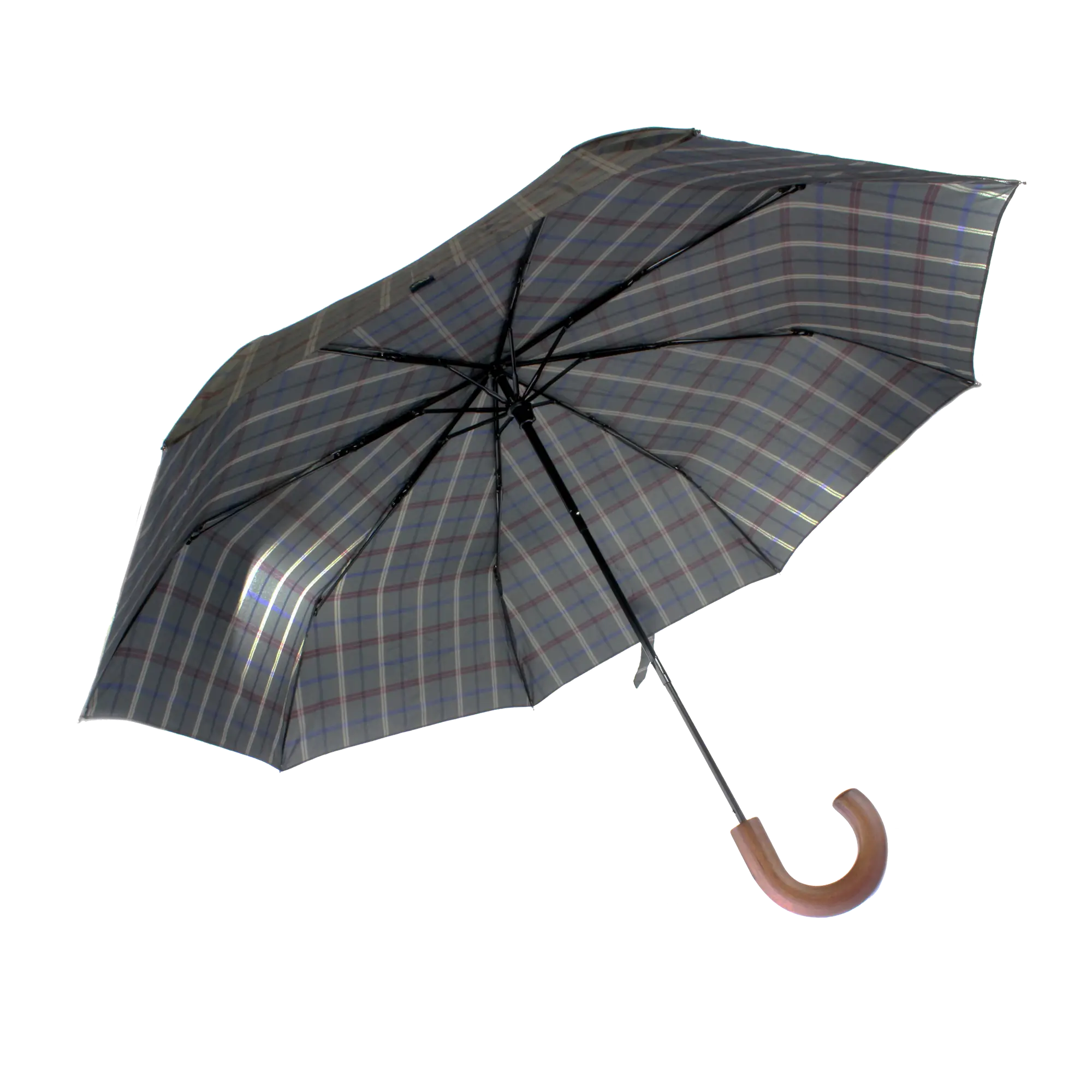 Plaid Umbrella with Wooden Handle