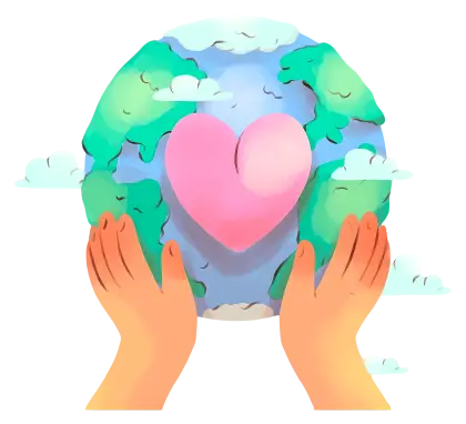 Heart and Earth in Cute Illustration