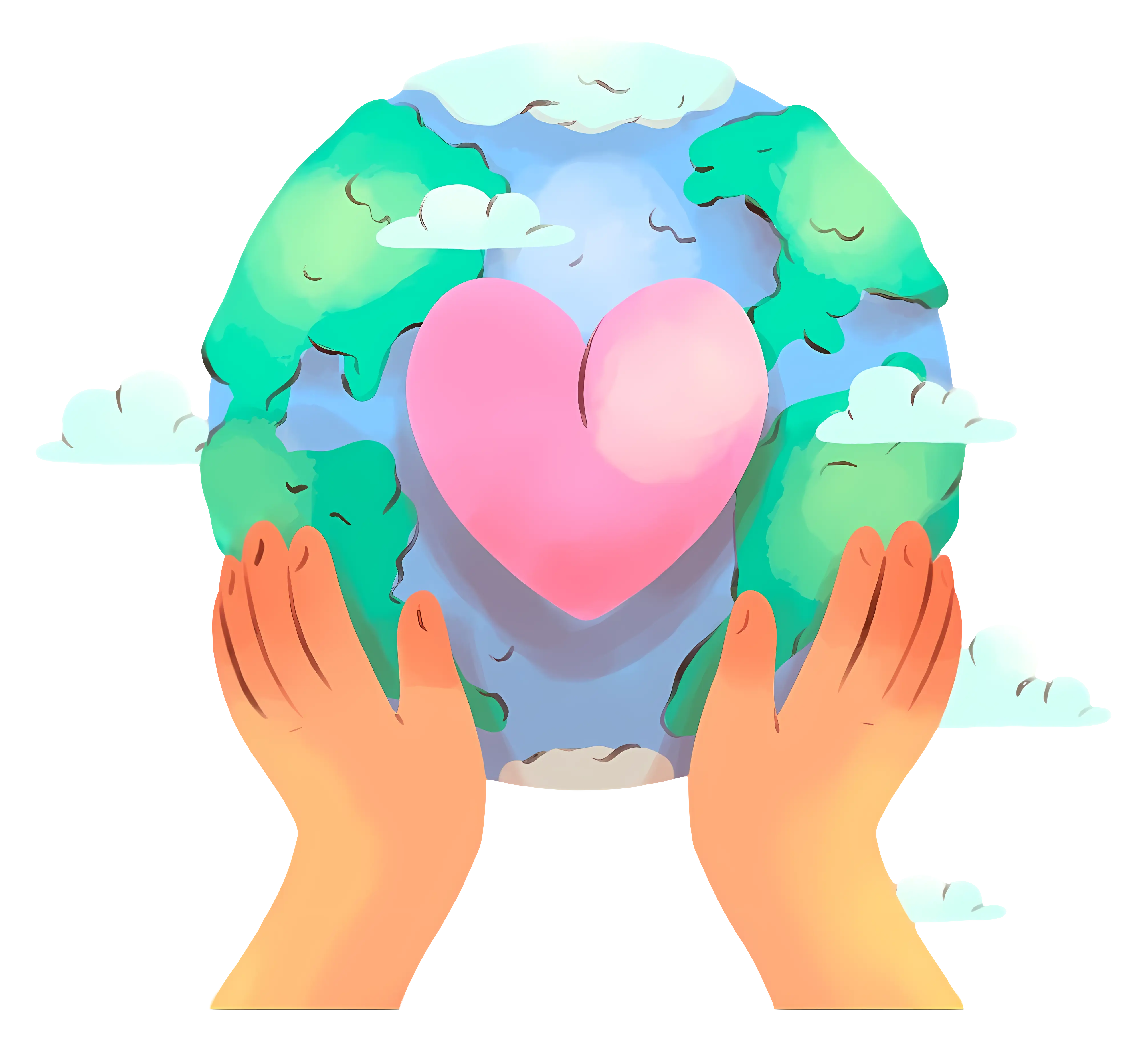 Heart and Earth in Cute Illustration
