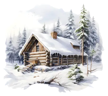 Charming Snow-Covered Cabin in Winter Forest