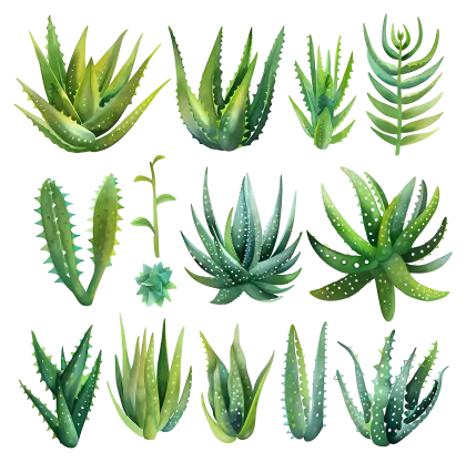Different Varieties of Aloe in Green Shades