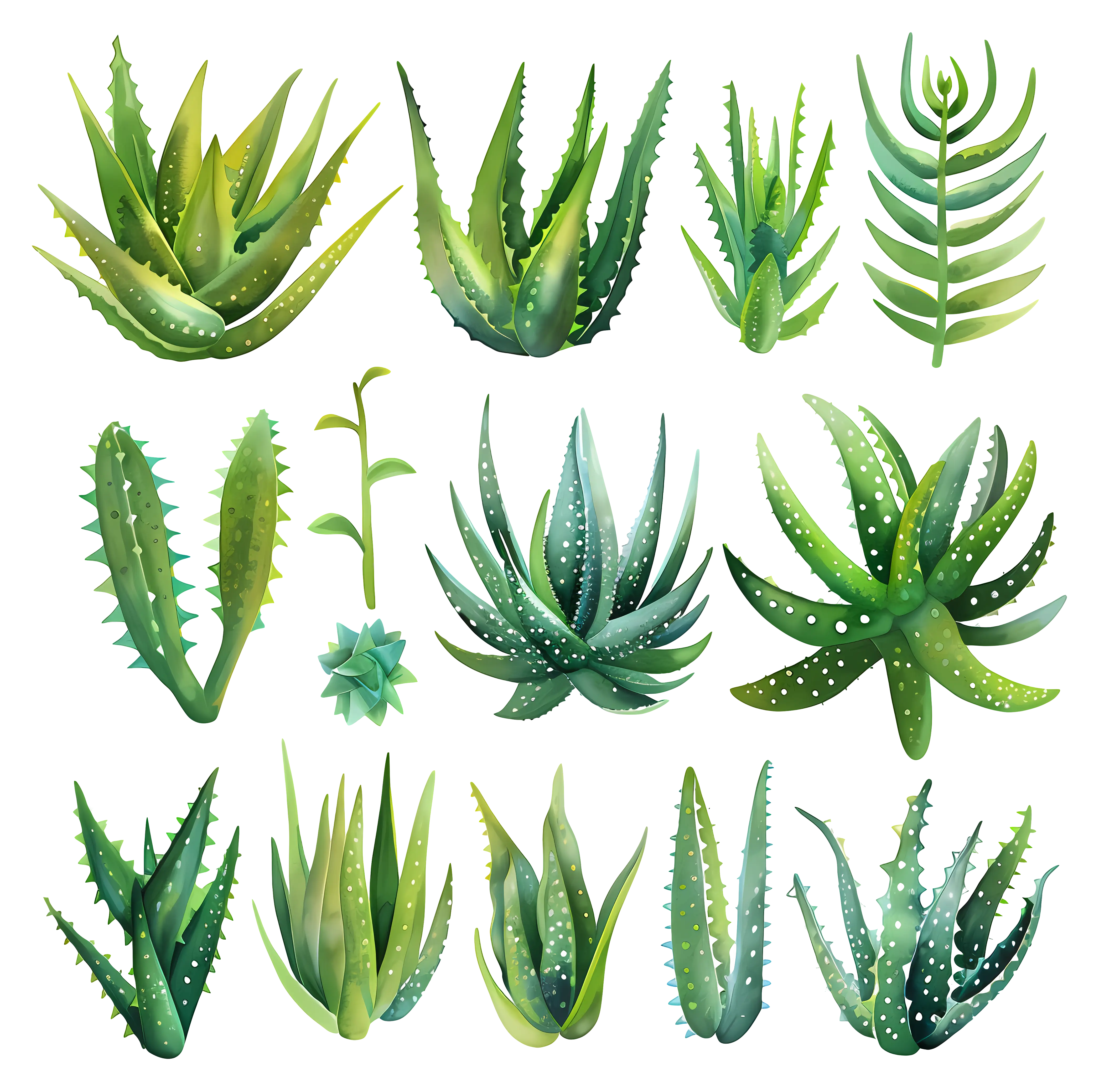 Different Varieties of Aloe in Green Shades