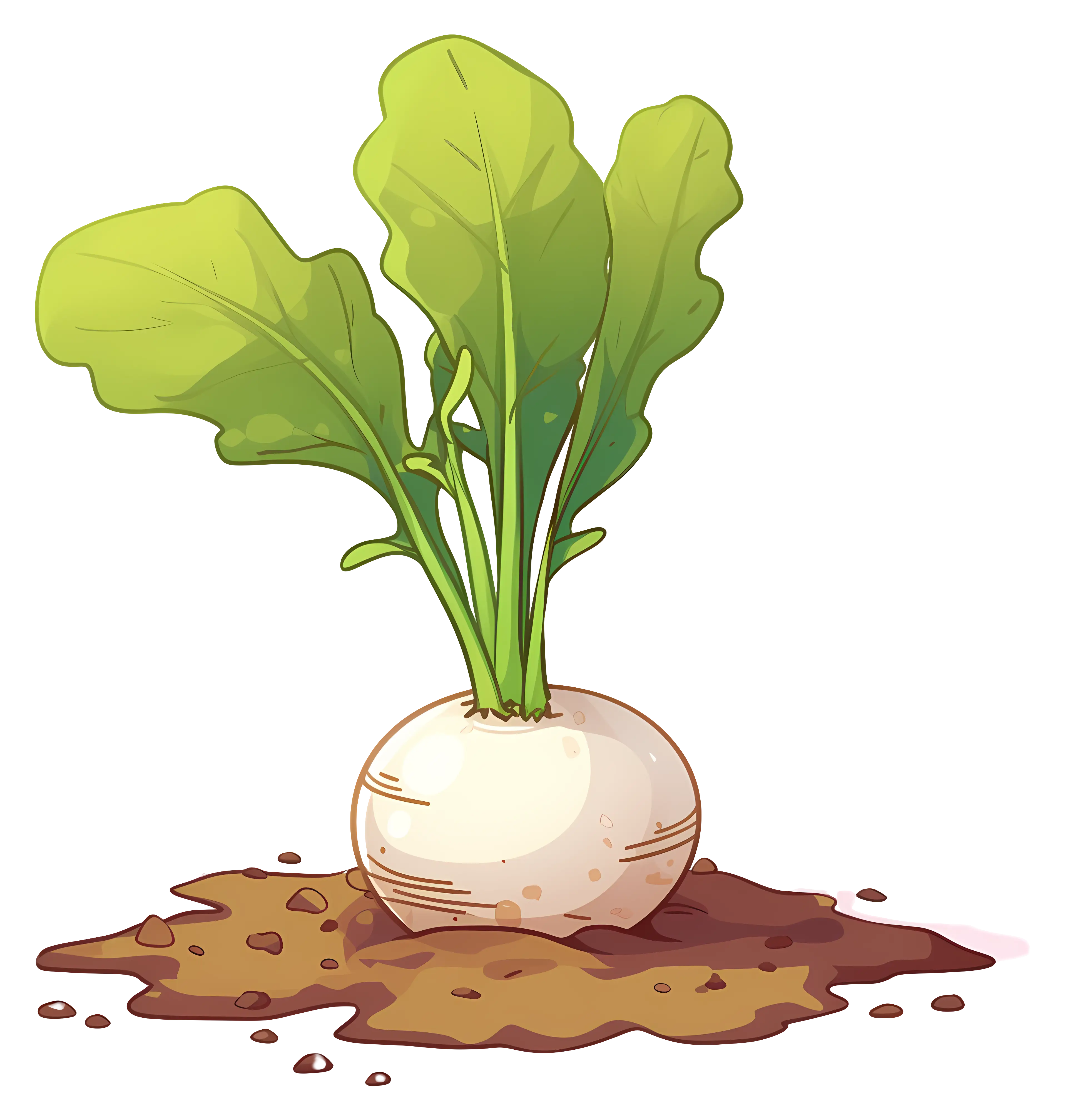 Turnip Growing in Soil with Green Leaves Illustration