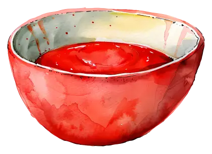 Red bowl with sauce watercolor illustration