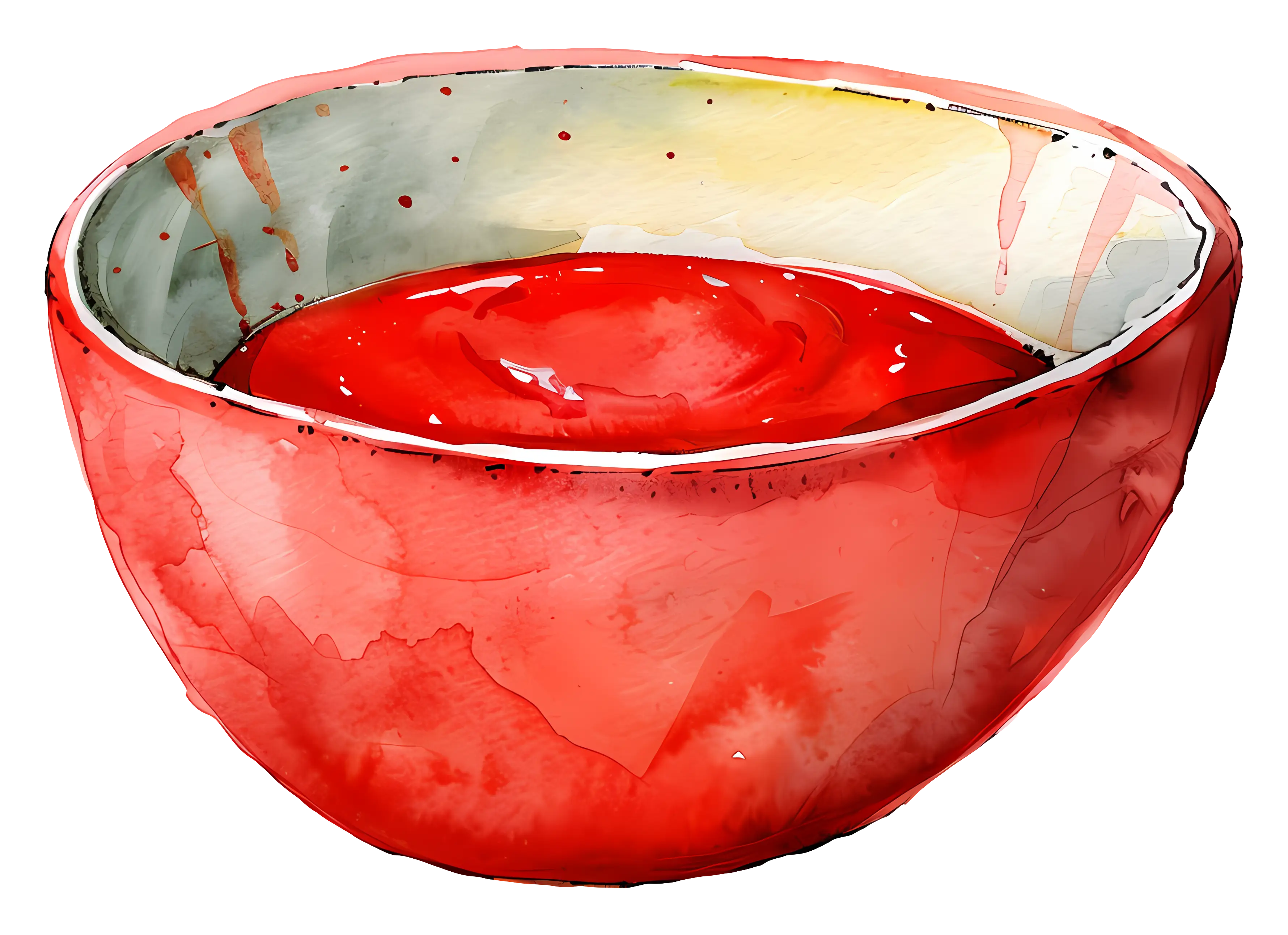 Red bowl with sauce watercolor illustration