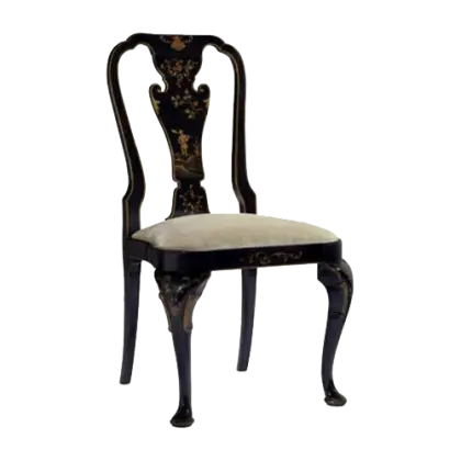 Antique Black Chair with Upholstered Seat