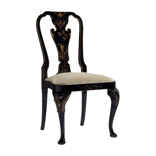 Antique Black Chair with Upholstered Seat