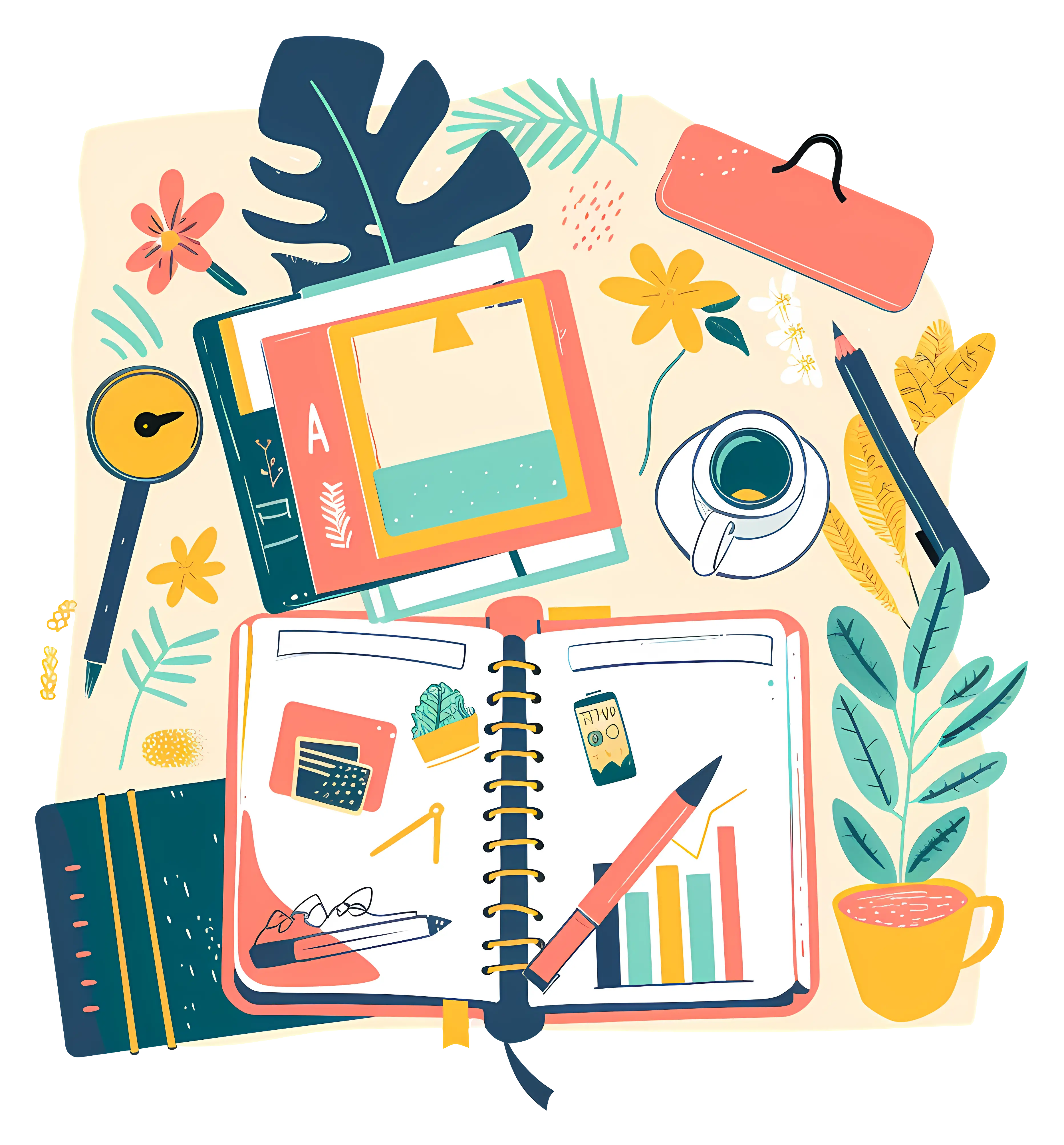 Colorful Notebook and Stationery on Desk