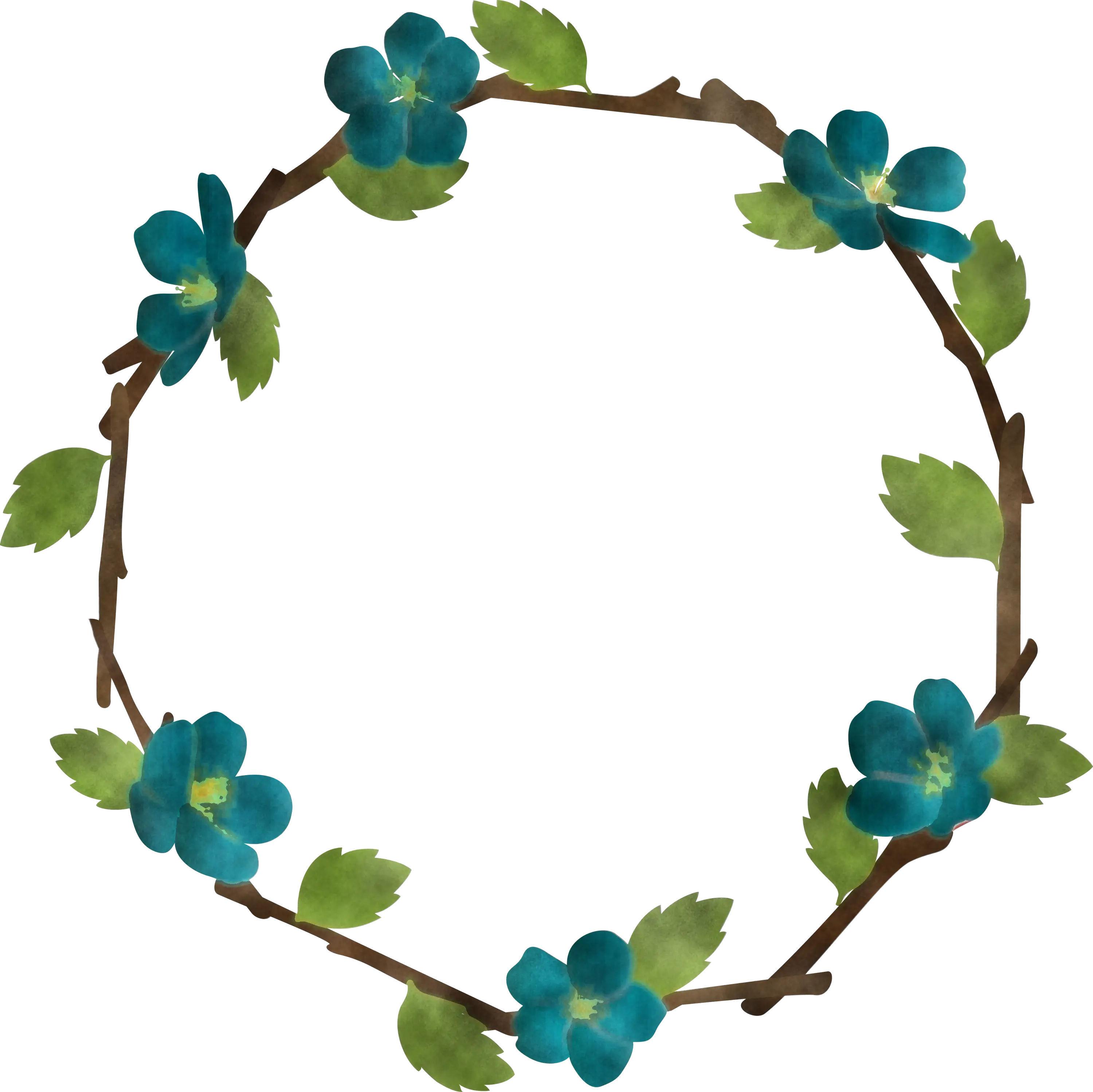 Blue Flower Wreath with Natural Leaves