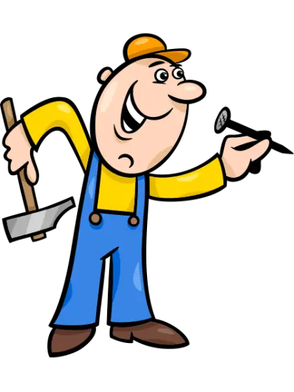 Cartoon Worker with Hammer and Nail
