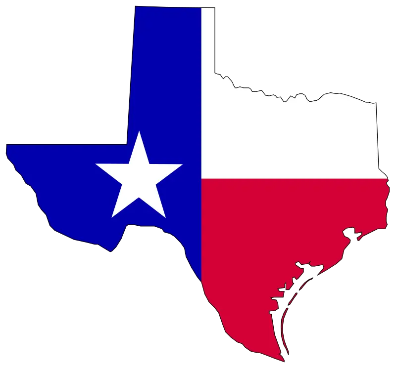 Texas State Map with Flag Colors