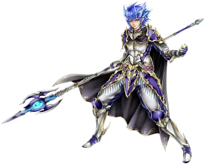 Blue-Haired Warrior with Spear in Fantasy Armor