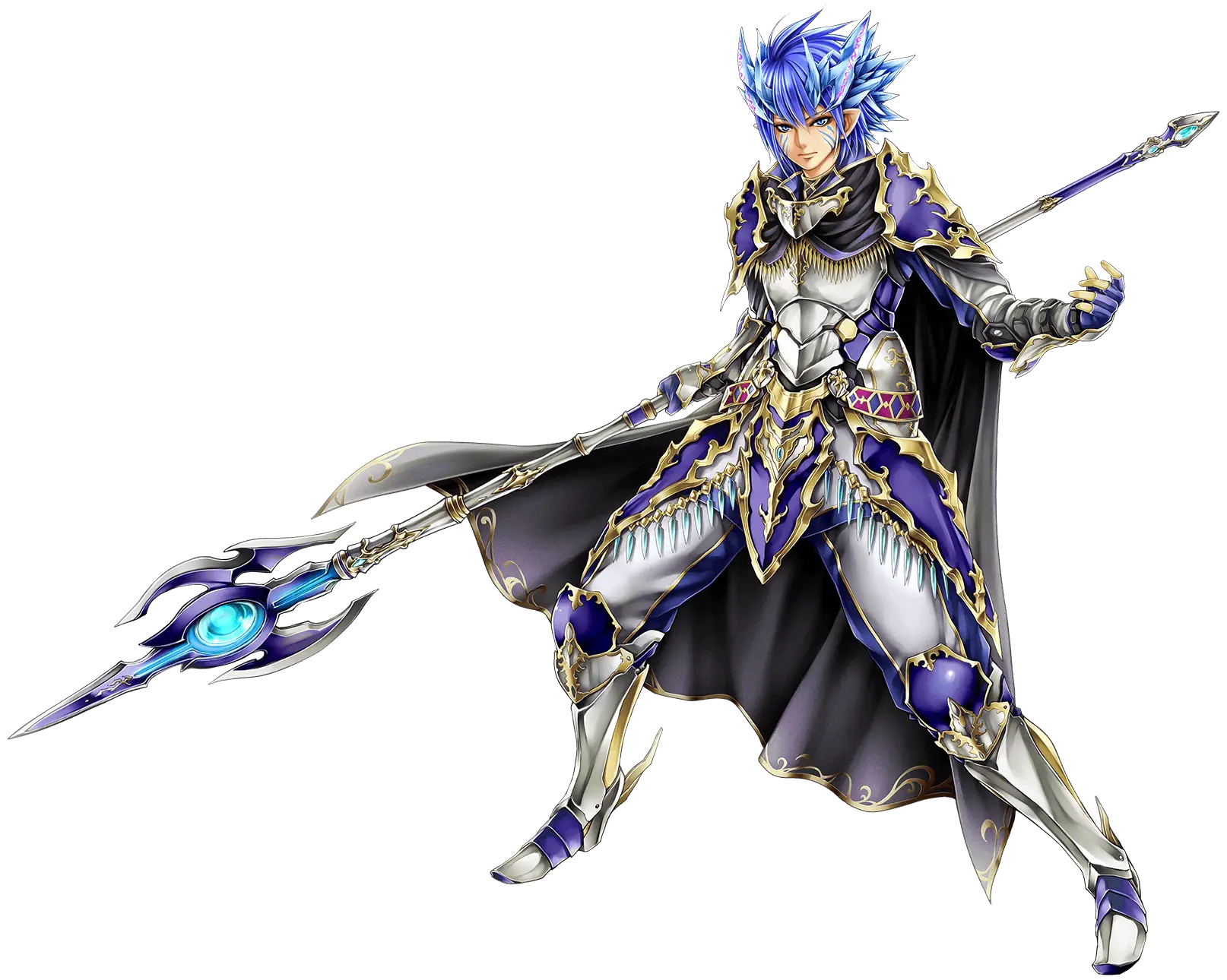 Blue-Haired Warrior with Spear in Fantasy Armor
