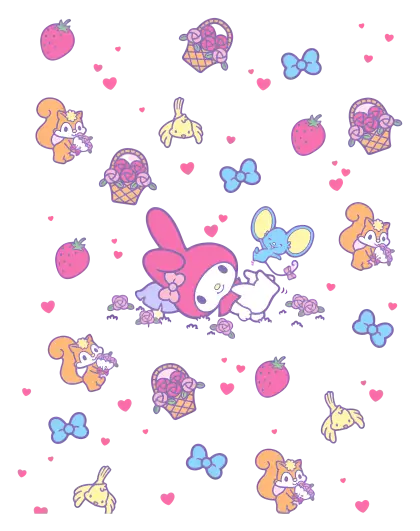 Pink Bunny with Squirrels and Strawberries