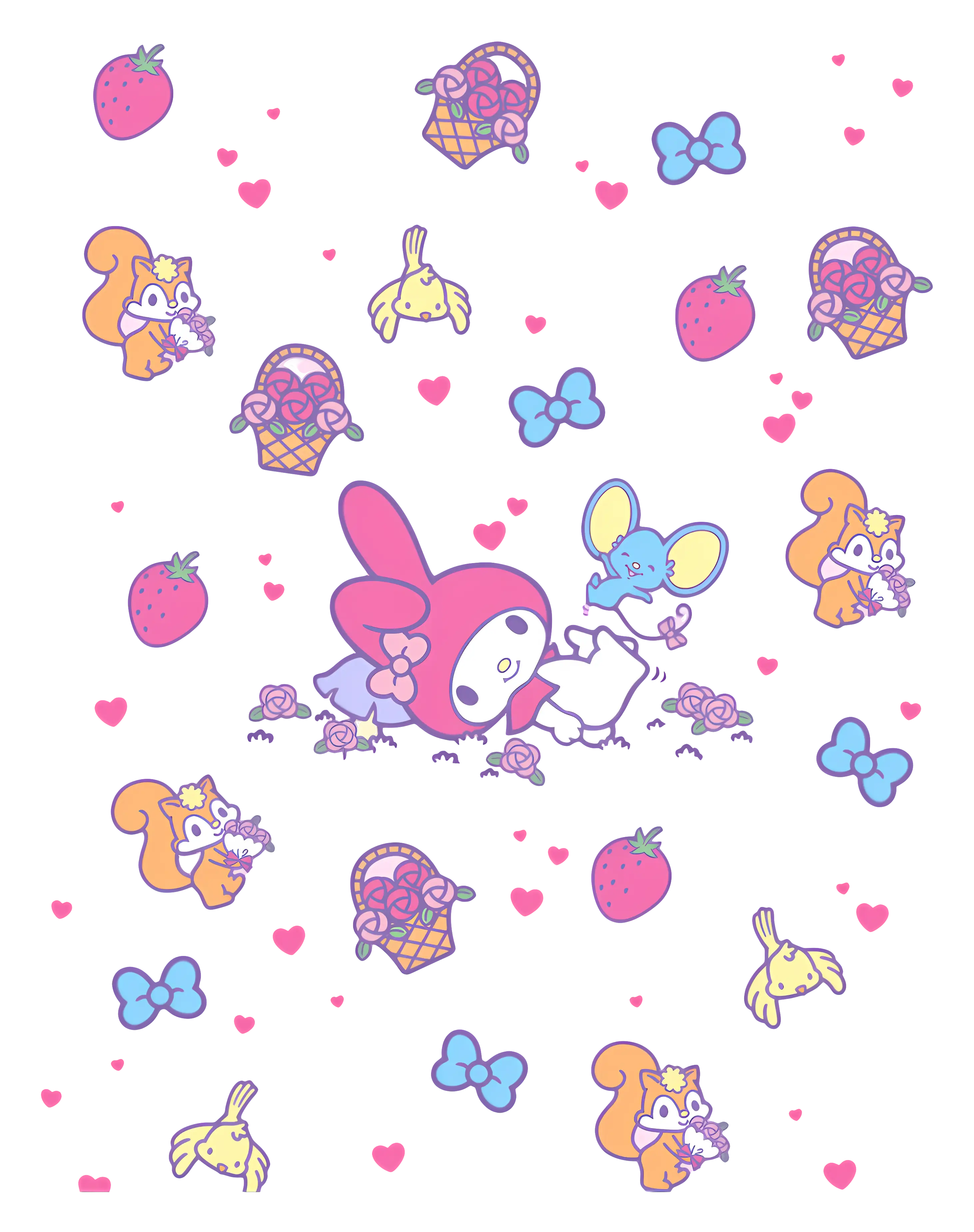 Pink Bunny with Squirrels and Strawberries