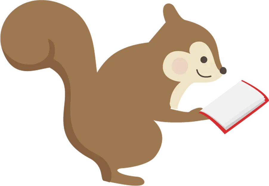 Cartoon Squirrel Reading a Book