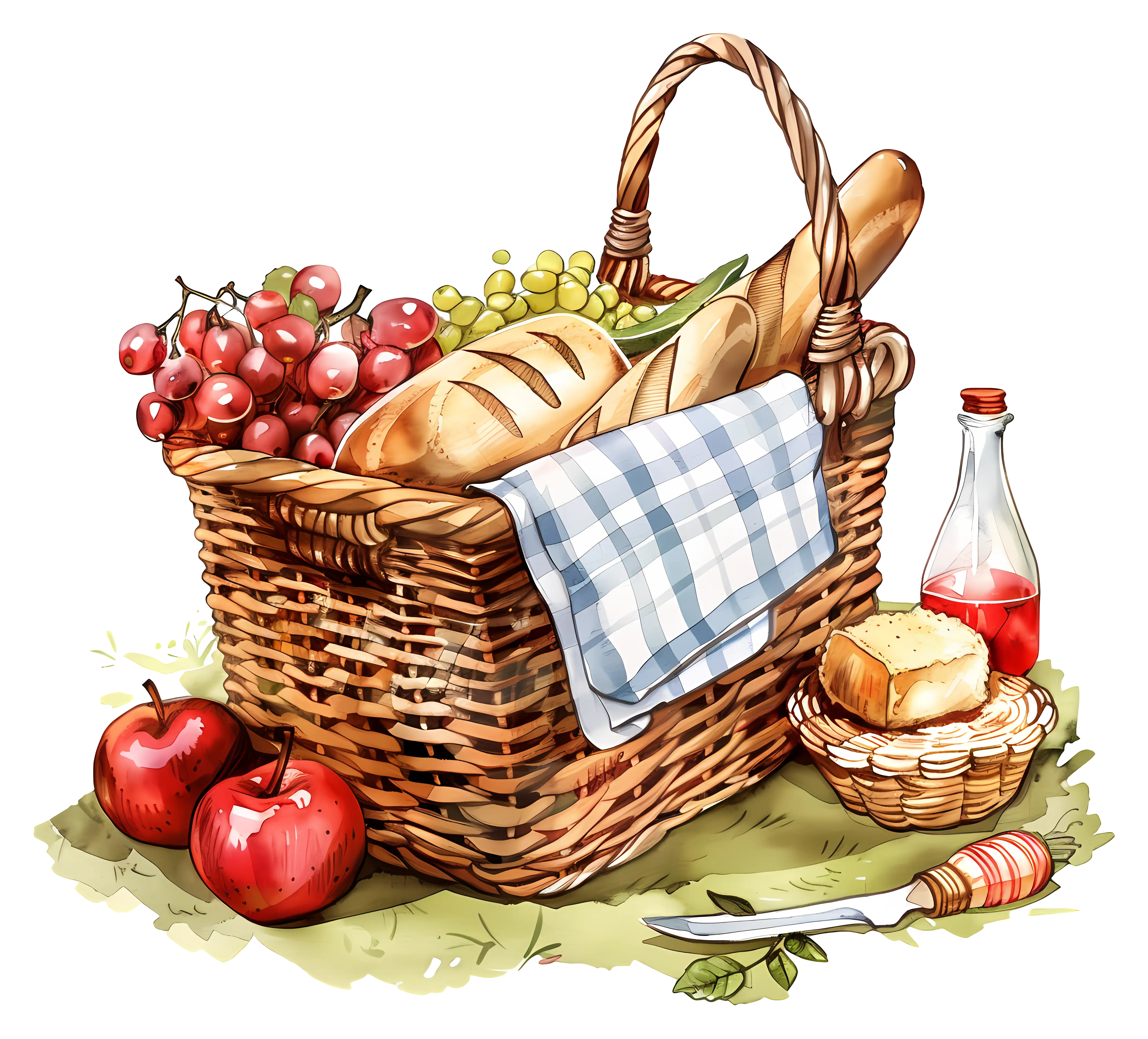 Picnic Basket with Fruits and Bread