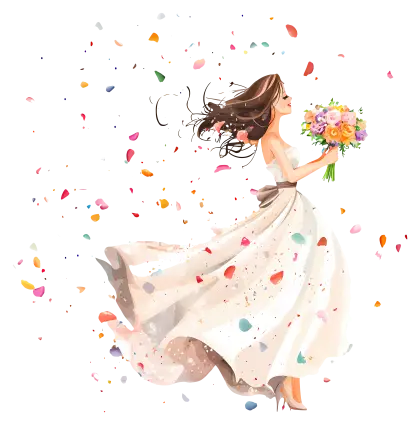 Bride with Bouquet and Petals