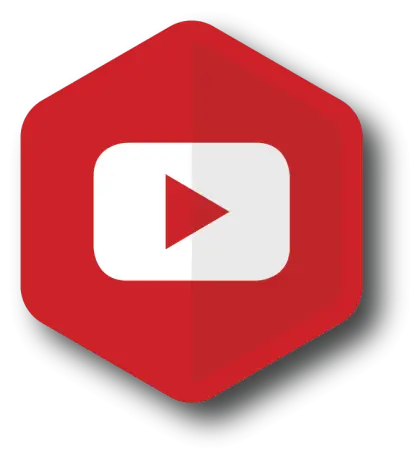 YouTube Play Button in Red Hexagonal Design