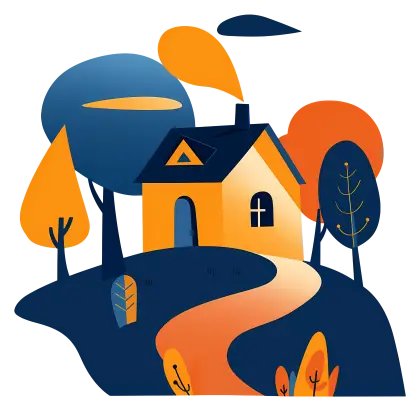 Cartoon House Illustration with Colorful Surroundings