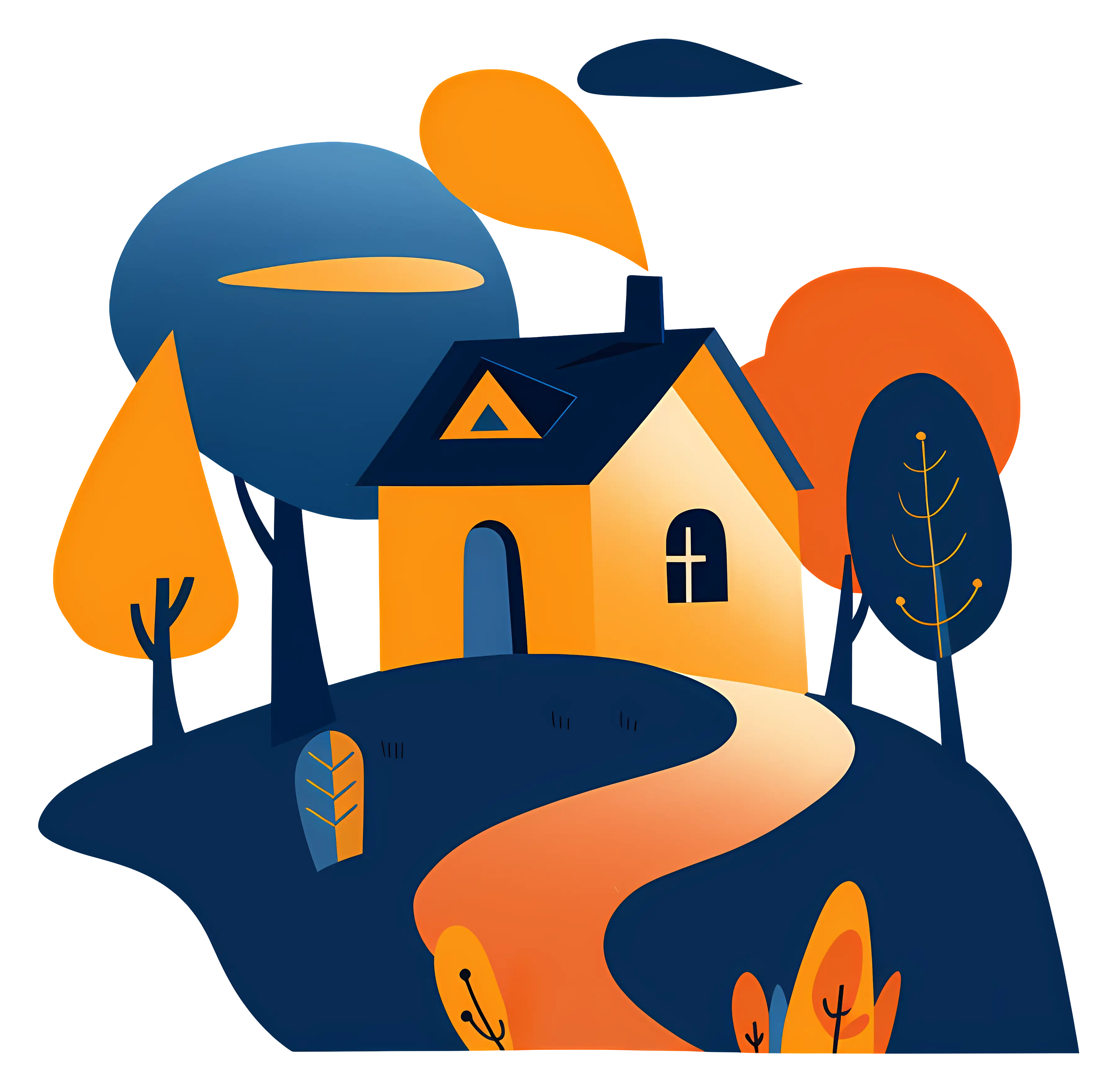 Cartoon House Illustration with Colorful Surroundings