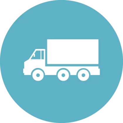 Minimalistic White Truck Icon in Blue Circle