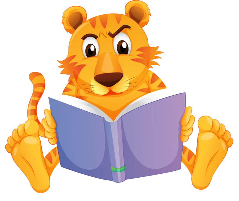 Cartoon Tiger Reading a Book
