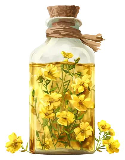 Yellow Floral Oil Bottle Artistic Representation