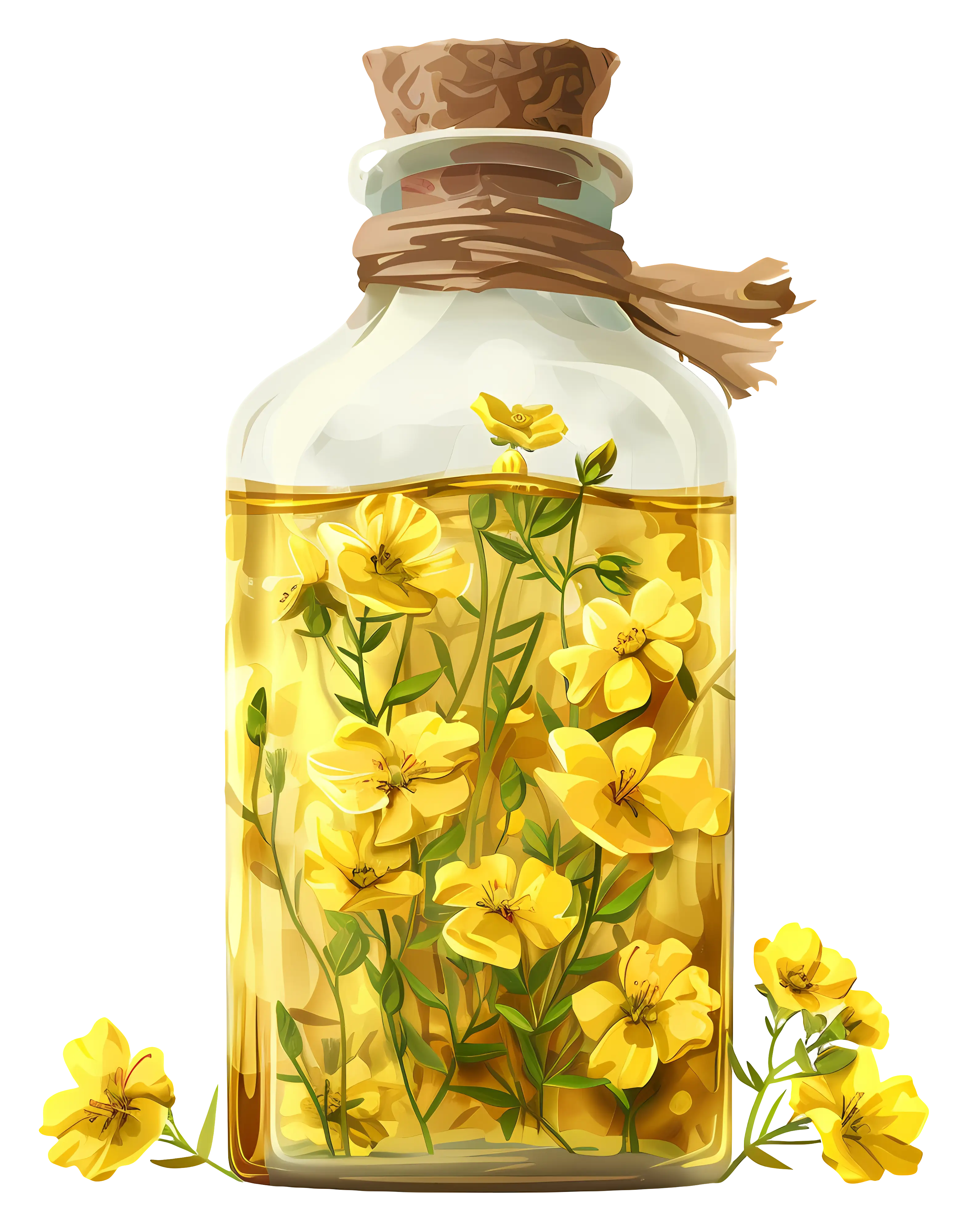Yellow Floral Oil Bottle Artistic Representation
