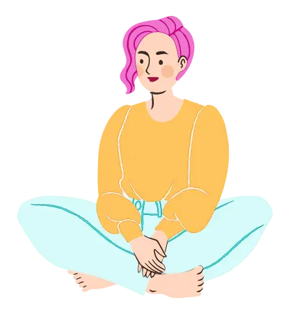 Seated Woman with Pink Hair Cartoon Art
