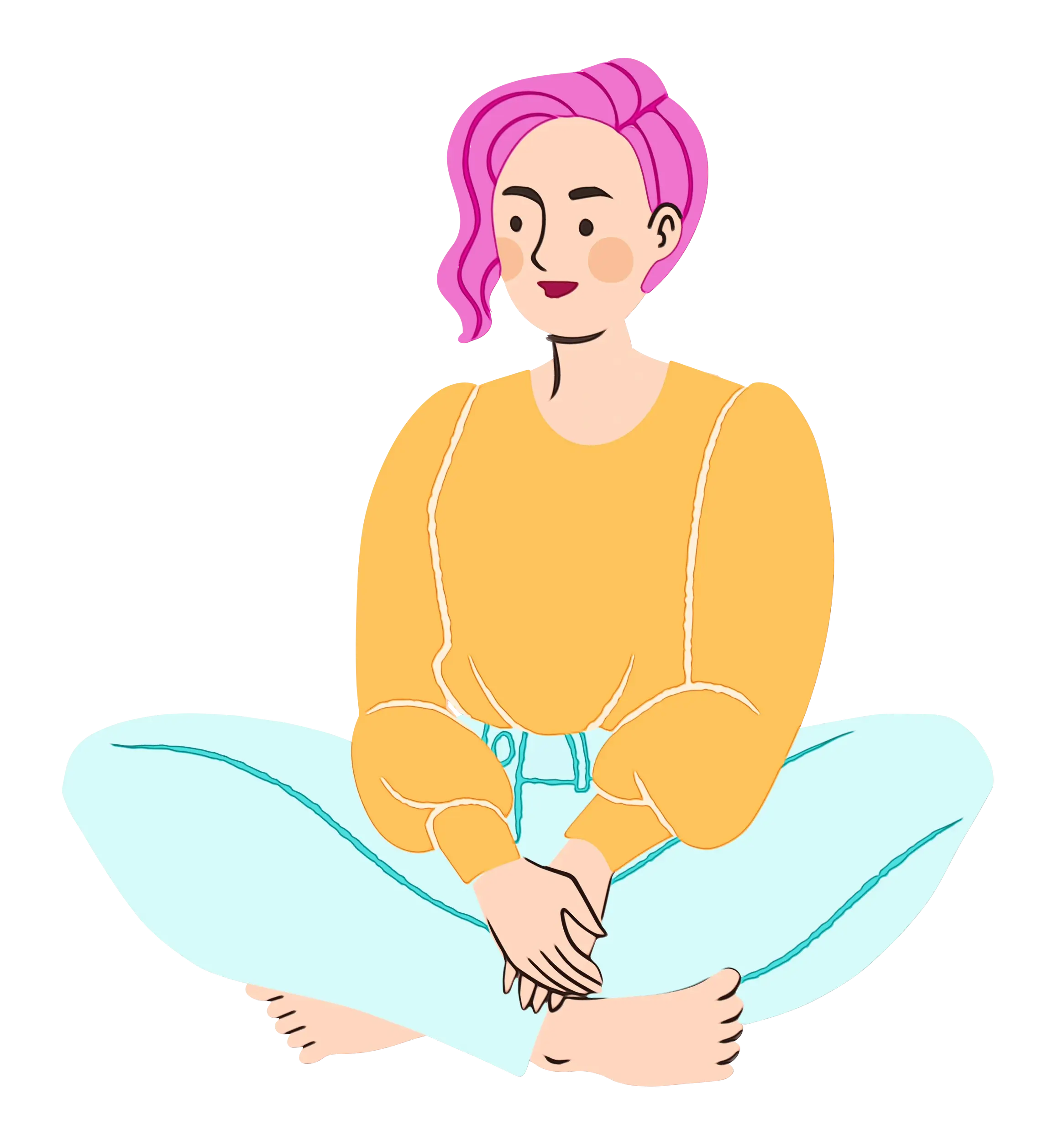 Seated Woman with Pink Hair Cartoon Art